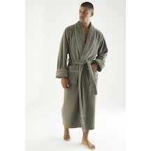 Uzun Şalyaka Triga Bambu Cotton Erkek Bornoz Kaya