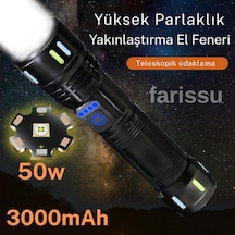 Rt-171 1000 Lümen 50w Şarjlı Led El Feneri 5 Modlu, Teleskopik Odaklamalı, Suya Dayanıklı Siyah