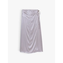 Sisley %100 Viskoz Saten Midi Etek Kadın Gri Etek - 325p42bzl002r