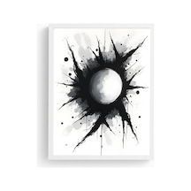 Beyaz Ahşap Çerçeveli Soyut Siyah-beyaz Desenli Tablo - Minimal Huhu1184