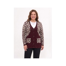 Onno Style Women Simli Leopar Desen Klasik Düğmeli Ceket Bordo
