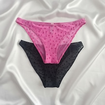 Bonbon Kadın Transparan Kalp Figürlü 2'li Paket Slip Külot Bb2178 Fuşya - Siyah