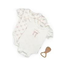 BabyCosy Organic Wear Bebek 2li Kısa Kollu Zıbın Body - Bebek, Yenidoğan %100 Organik Pamuk - Csy8168 Pudra