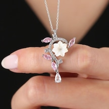 Mia vento Manolya Çiçeği Pembe Kristal Yansıması Flowers Gümüş Kolye