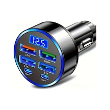 6 Portlu Hızlı Araç Şarj Cihazı 4 Usb + 2 Type-c Çıkışlı Dijital Göstergeli Oto Şarjı