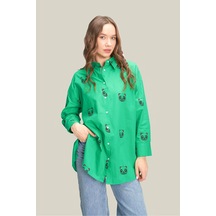 The Pery Yeşil Desenli Pamuklu Gömlek