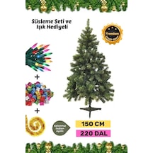 Premium Kutu Süsleme Seti Yılbaşı Çam Ağacı Renkli Işığı Yeni Yıl Süsleri Noel Paketi 150 Cm 220 Dal