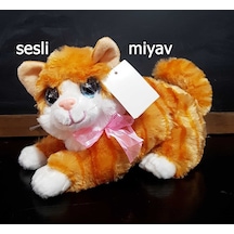 Sevimli Peluş Sesli Kedi Oyuncak Miyavlayan Yatan Kedicik 25 Cm
