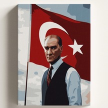 Sayılarla Boyama Tuval Hobi Seti Ataturk Bayrak Temalı Fırça Ve Boya Dahil Set Çıtalı 40x50 Cm Kendin Yap Sayı