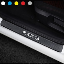 Citroen C3 İçin Uyumlu Aksesuar Oto Kapı Eşiği Sticker Karbon 4 Adet Kırmızı