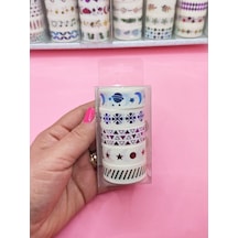 Renkli Yaldızlı Vintage Washi Tape Bant Yapışkanlı Maskeleme Kağıdı 5 Lı - Gezegen 1
