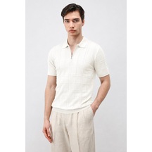 Antioch Kareli Desenli Erkek Triko T-shirt Ekru