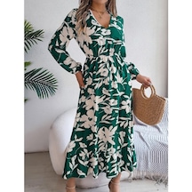 Kadın Sonbahar/kış Günlük Çiçek Bel Büzgülü Uzun Kollu Fırfırlı Elbise Yeşil Kadın Sonbahar/kış Günlük Çiçek Bel Büzgülü Uzun Kollu Fırfırlı Elbise Yeşil