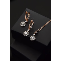 Papatya Silver 925 Ayar Gümüş Rose Kaplama Tasarım Elmas Montür Çiçek Set