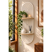 Vizon Ahşap 2 Katlı Modern Duvar Rafı 85x30 Krem
