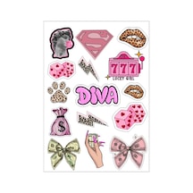 Diva Sticker Set 30x21 Sticker Apple Uyumlu Macbook Notebook Tablet Telefon Ajanda Laptop Defter Sticker Seti