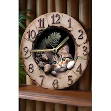 Patili Dostlarınız İçin Patili Saat Kedi Temalı Doğal Duvar Saati Sdw007 Renkli