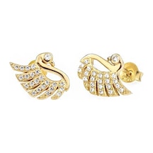 Masaliko Flamingo Gümüş Küpe Sb1319, 925 Ayar Gümüş, İthal Ürün - Çift / Altın Altın