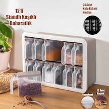 Porsima Simple 1167 Random 12'li Standlı Kendinden Yapışkanlı Kaşıklı Kapaklı Baharatlık Saklama Kabı Seti - Cappuccino Beyaz Cappuccino - Beyaz