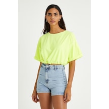 Kadın Neon Yağ Yıkamalı T-shirt Sarı Yeşil