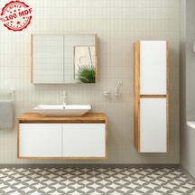 Banos Roomart Lavabolu Ahşap-Mat Beyaz 100Cm Banyo Dolabı+Aynalı Beyaz
