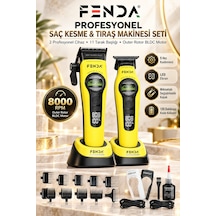 Fenda Profesyonel Bldc Motor 8000 Rpm 2'li Tıraş Makinesi Seti Sarı