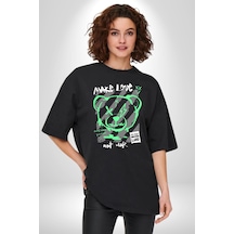 Savaşma Teddy Bear Pamuklu Bisiklet Yaka Unisex Oversize Boyfriend Dijital Baskılı Siyah T-shirt Siyah