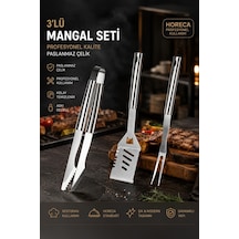 Porsima Kj-1007 3 Parça Paslanmaz Çelik Maşa-spatula-çatal Barbekü Seti