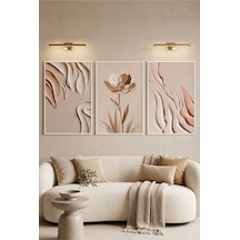 Beyaz Ahşap Çerçeveli Bej Çiçek Ve Soyut Minimalist Üçlü Duvar Tablosu Modern Dekorasyon Kabartma Görünümlüdür Beyaz - 910400480 Beyaz