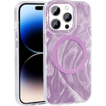 Apple Uyumlu iPhone 14 Pro Max İle Kılıf Magsafe Şarj Özellikli Fırça Boya Desenli Kapak