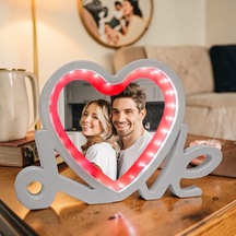 Love Yazılı Led Işıklı Kişiye Özel Fotoğraflı Sihirli Ayna Kırmızı-beyaz Sevgiliye Hediye Beyaz