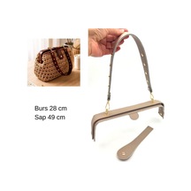 Çanta Aksesuar 28 Cm Lüks Model Çanta Seti Koyu Bej Light Gold Metalli Diğer