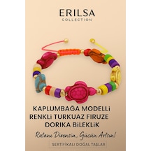 Sertifikalı Kaplumbağa Dorika Turkuaz Firuze Taşı Bileklik Dire Çok Renkli