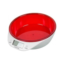 Crown Dijital Lüks Kefeli Mutfak Terazisi 5 Kg Çıkarılabilir Ölçü Kabı Terazi Tartı Gram Kırmızı