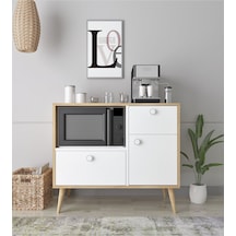 Floradesign Fresh Kahve Köşesi / Çok Amaçlı Dolap / Airfryer Dolabı / Mutfak Organizeri Meşe+beyaz