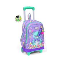 Coral High Kız Çocuk Mor Yeşil Ayıcık Desenli Işıklı Tekerlekli Çekçek Okul Çantası - 34005 Çok Renkli