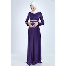 Moda Labio Modalabio Saten Tesettür Incili Mor Hamile Elbise