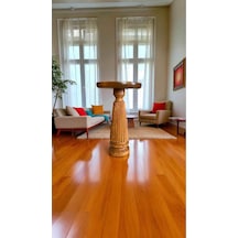 Simillo Tekli Masif Ahşap Yan Sehpa Doğal Tik Renk Mantar Model Sehpa Tik Ağacı