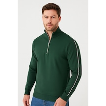 We&me Regular Fit Yarım Fermuarlı Dik Yaka Basic Sweatshirt Yeşil
