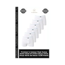 Floranova Premium İç Çamaşır Örgü Kumaş Rahat Giyim 6'lı Paket Beyaz Erkek Penye Havlu Bel Boxer %100 Pamuk