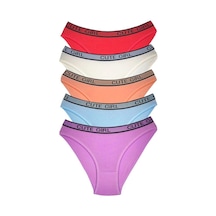 5 Adet Beli Yazılı Pamuklu Kalın Lastik Kadın Slip Külot Diğer