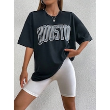 Startmore Kadın Beyaz Houston Baskılı Oversize T-shirt Siyah