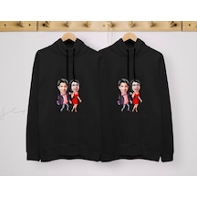 Bk Gift Kişiye Özel Sevgililer Karikatürlü İkili Siyah Sweatshirt Seti, Sevgililer Hediye, Çift Hediyesi, Yıl Dönümü Hediyesi, Kişiye Özel Sweatshirt-4