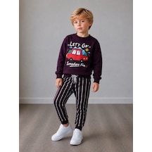Let's Go Somewhere Fun Araba Baskılı Sweatshirt&eşofman Erkek Çocuk Alt Üst Takım Fuşya