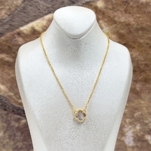 Gold Renk Sedef Taşlı Gümüş Kolye Sarı