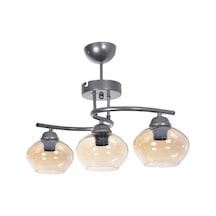 Fuji Modern Dekoratif Salon - Mutfak - Yatak Odası Gri Renk Bal Camlı 3 Lü Avize Bal - Gri