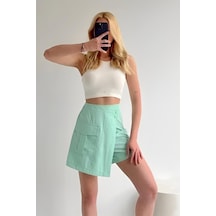 Ceyss Design Paraşüt Kumaş Önü Çıtçıtlı Ve Tek Cepli Mini Şort Etek-mint Mint Yeşili