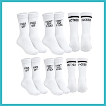 Bezos Unisex Beyaz Yazılı Çorap Esprili Sloganlı Uzun Soket Günlük Spor Rahat 6lı Eğlenceli Şık Hediye Set Dfnbez
