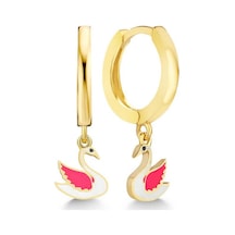 Gümüş Gold Kuğu Sallantılı Kadın Küpe Gümüş