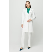 Aksesuar Detaylı Uzun Ceket Pantolon Takım Ekru-ekru Ekru